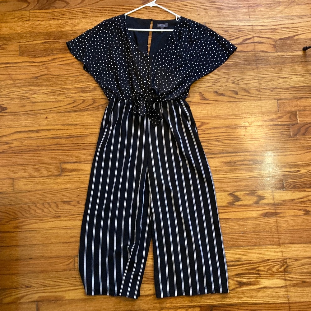 Luxology Jumpsuit Tie-Front Stripe & Polka Dot Print Size 12